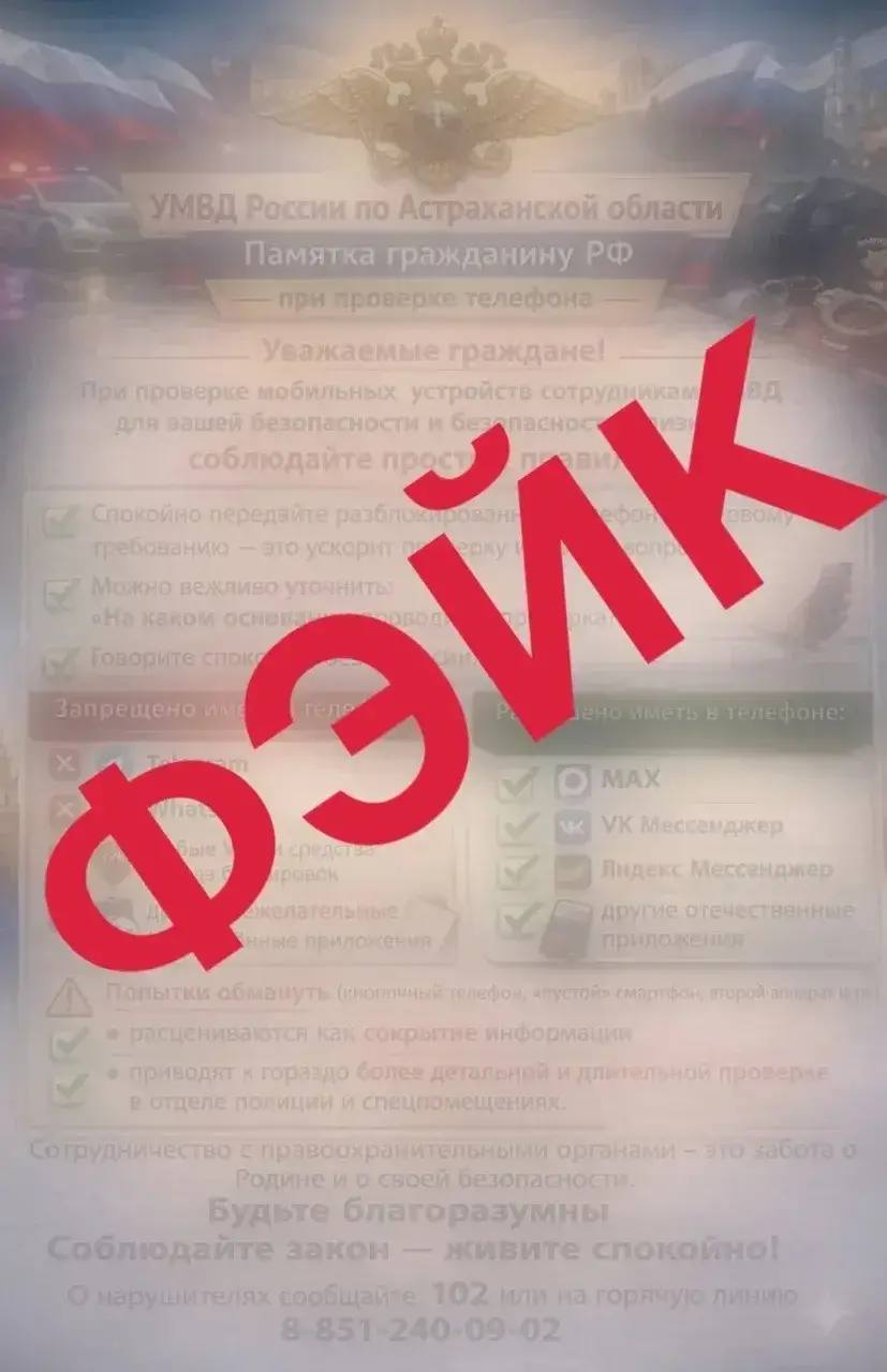Официальная информация. Сегодня, 25 марта, в ряде мессенджеров распространена информационная листовка от имени УМВД России по Астраханской области с указанием действий граждан при проверке сотрудниками правоохранительных...