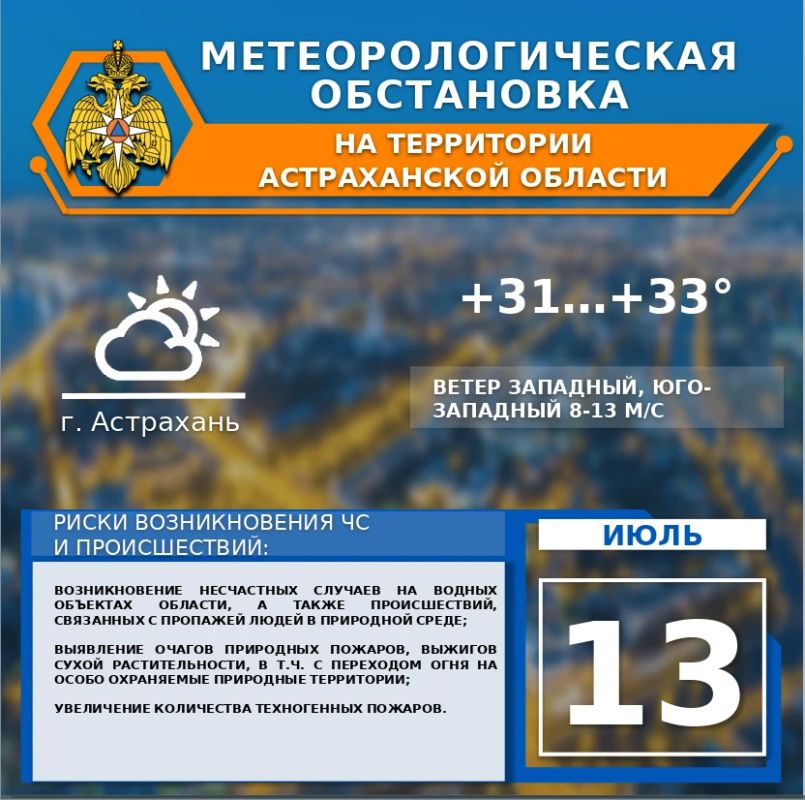 Метеорологическая обстановка на 13 июля
