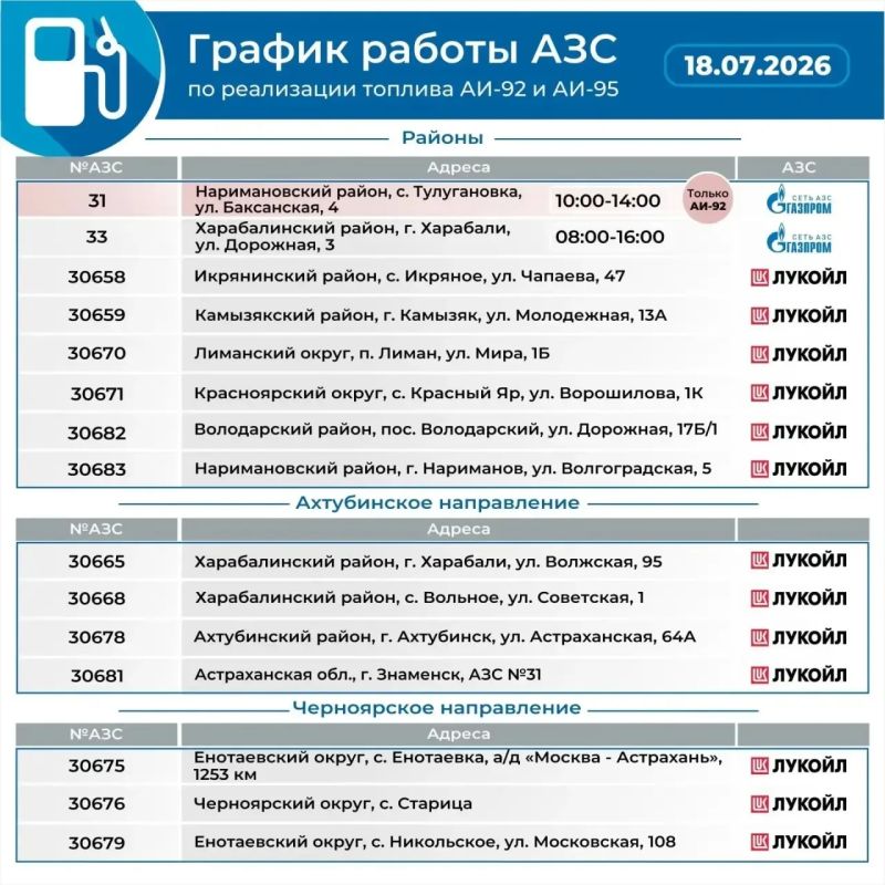 Игорь Бабушкин: Актуальный график работы АЗС на 18 июля Игорь Бабушкин: Актуальный график работы АЗС на 18 июля